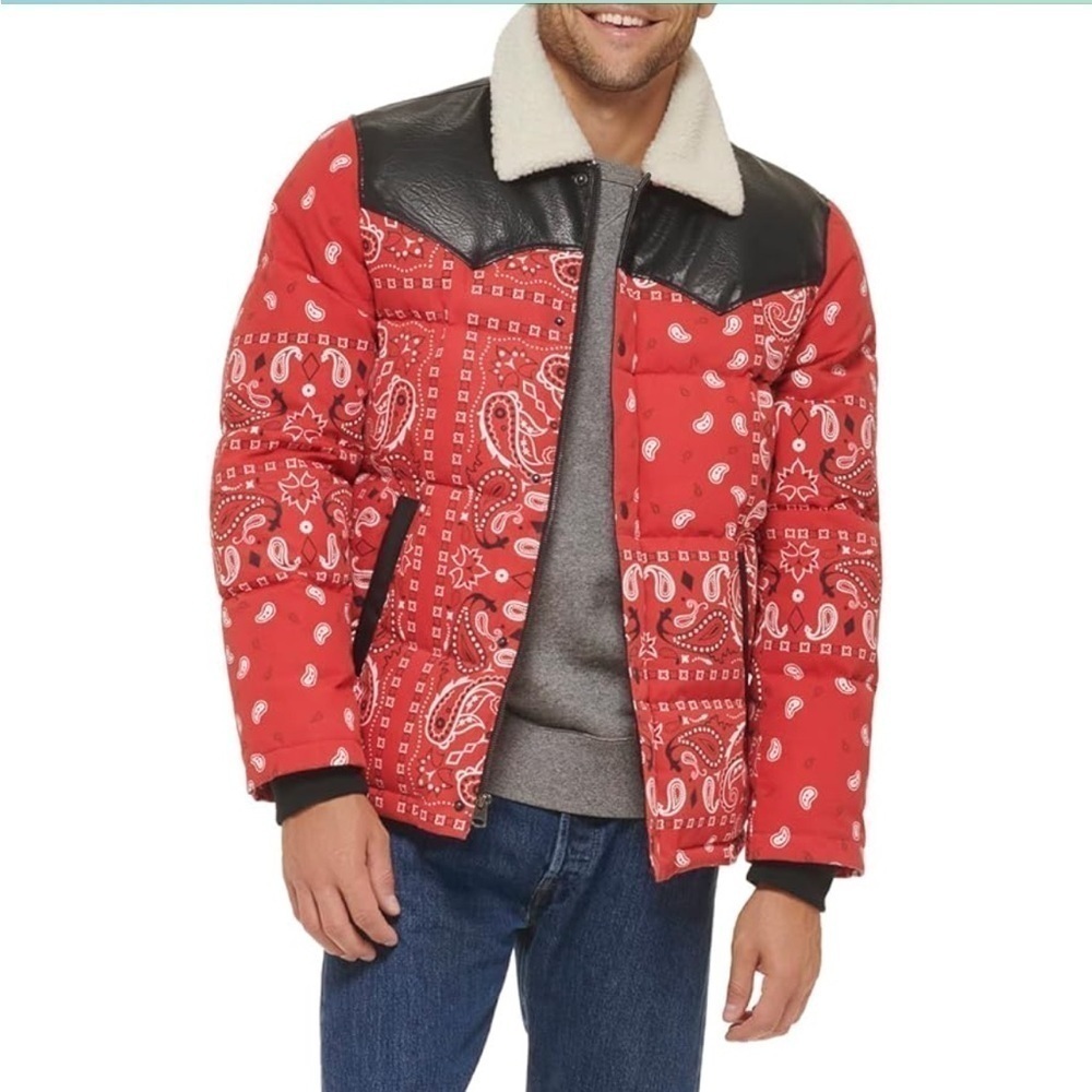 Levi's Men's Out West Mixed Media Red Bandanna Print Puffer Jacket XXL NWT
